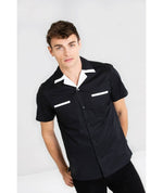 Black-White-Psychobilly-Bowling-Shirt-Short-Sleeves-Cuban-Cut-Chet-Rock-Vintage-Rockabilly-Alternative