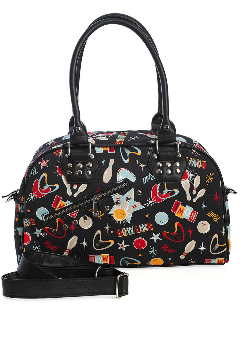 Grand-Sac-Main-Rétro-Let's-Go-Bowling-Imprimé-Vintage-Thème-Bowling-Bandoulière-Amovible-Poches