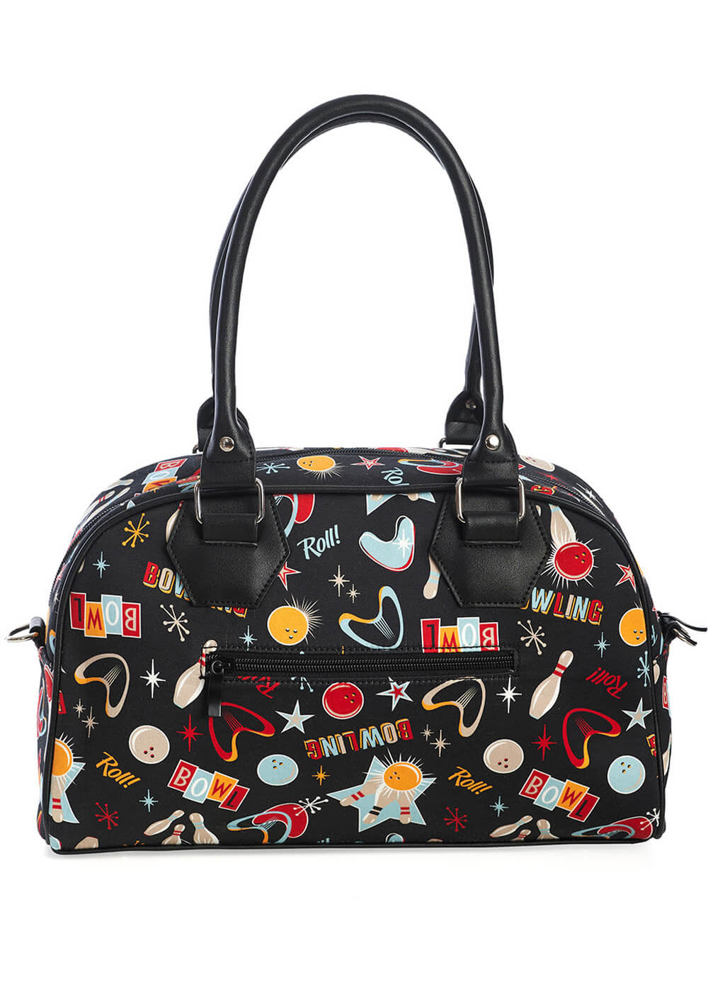 Large-Retro-Let's-Go-Bowling-Hand-Bag-Vintage-Bowling-Themed-Print-Removable-Shoulder-Strap