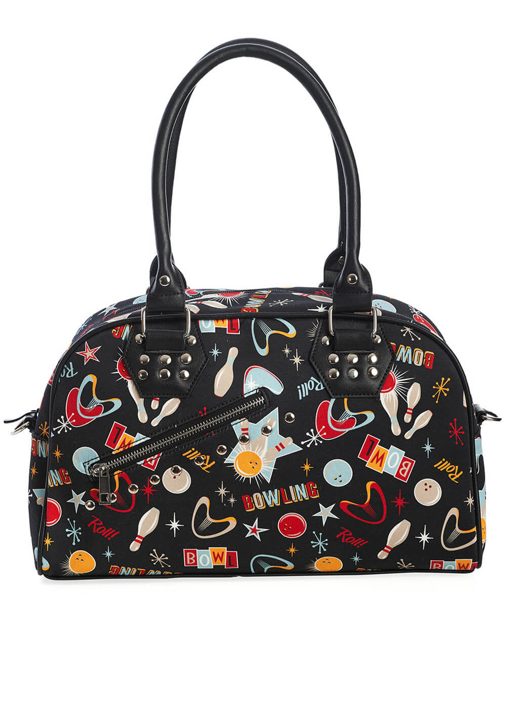 Large-Retro-Let's-Go-Bowling-Hand-Bag-Vintage-Bowling-Themed-Print-Removable-Shoulder-Strap