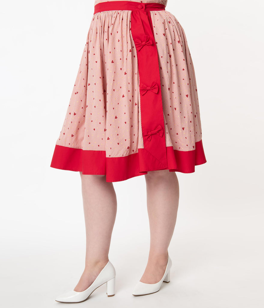 Unique Vintage Jupe évasée Rose Rouge Pinup Retro Swing Skirt Red Pink