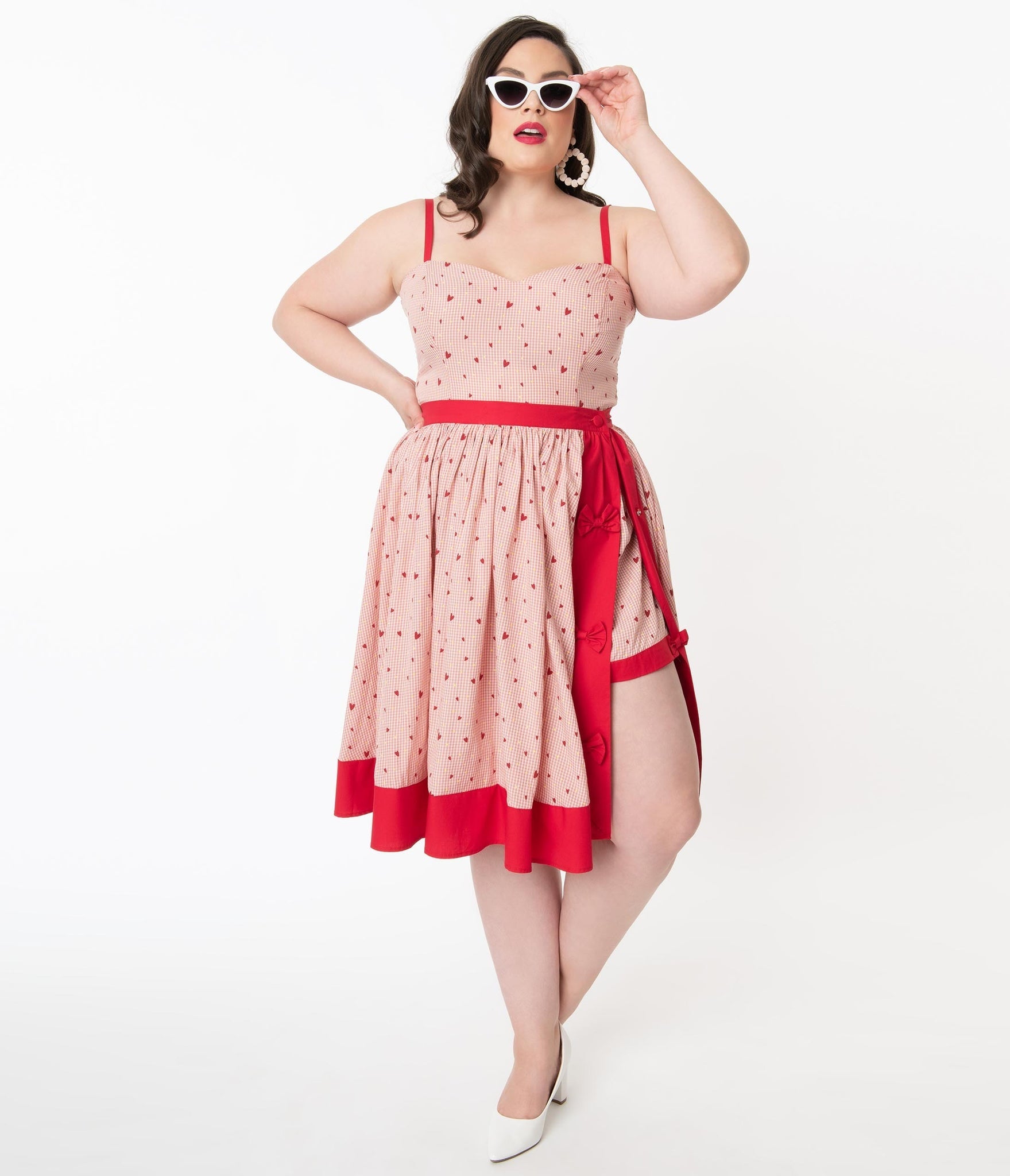 Unique Vintage Jupe évasée Rose Rouge Pinup Retro Swing Skirt Red Pink