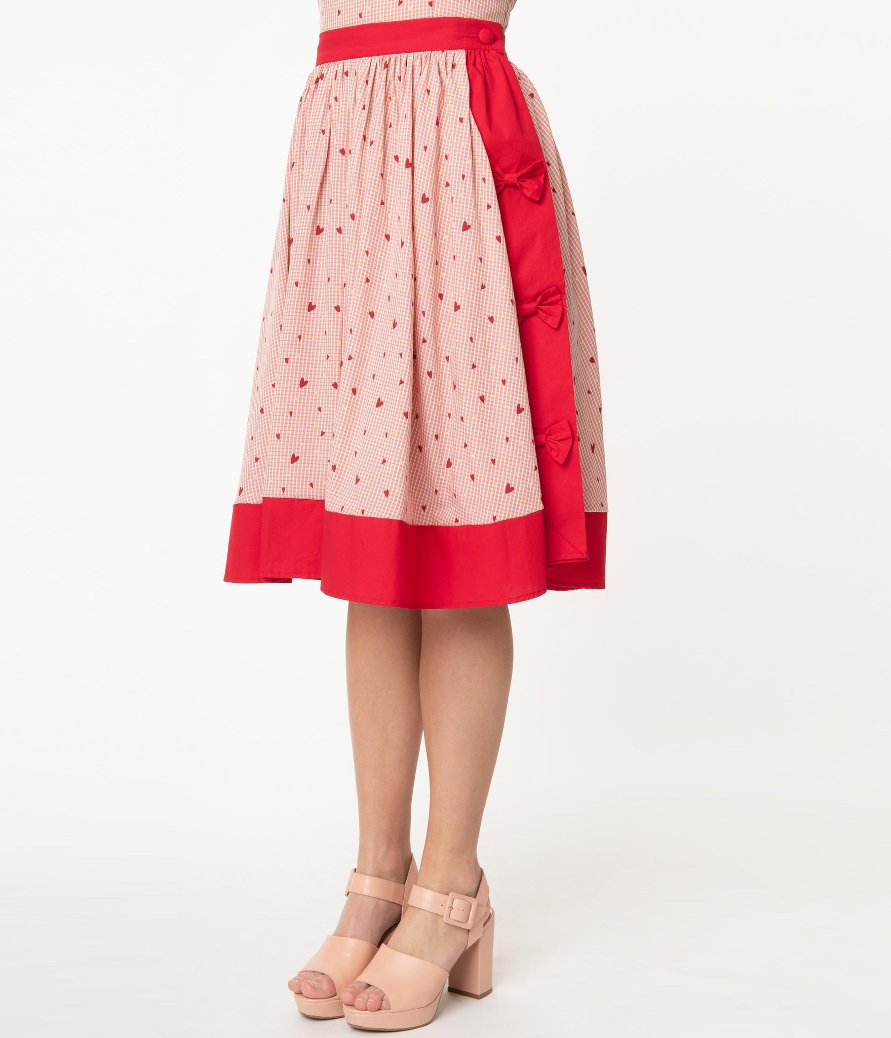 Unique Vintage Jupe évasée Rose Rouge Pinup Retro Swing Skirt Red Pink