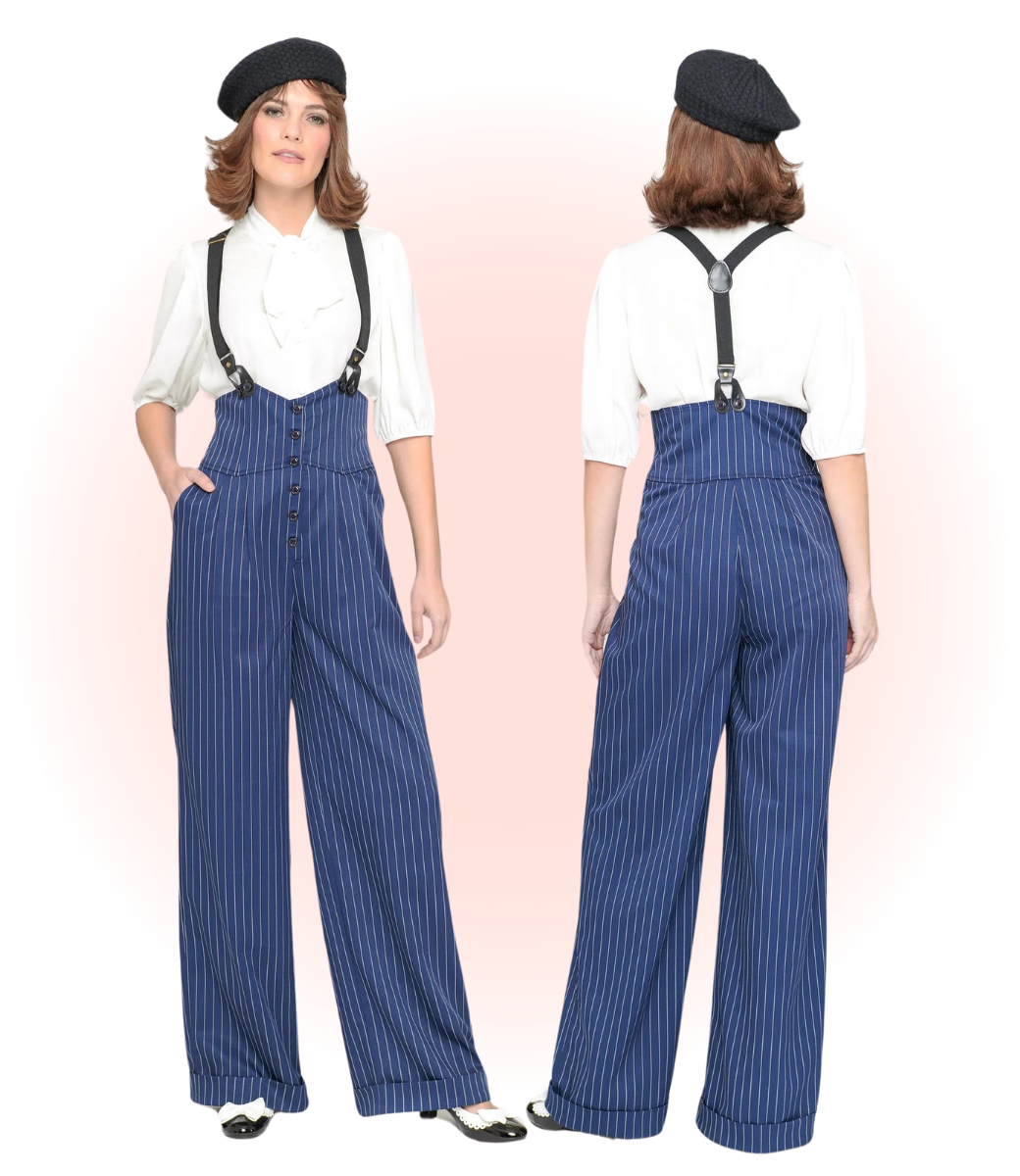 Pantalon à Bretelles Thelma Marine Pinstripe  M