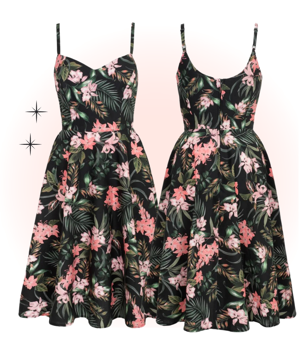 Robe Calypso Évasée Noire Et Rose  S