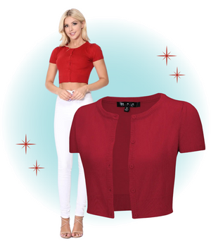 Cardigan Rouge Manches Courtes Col Rond  M