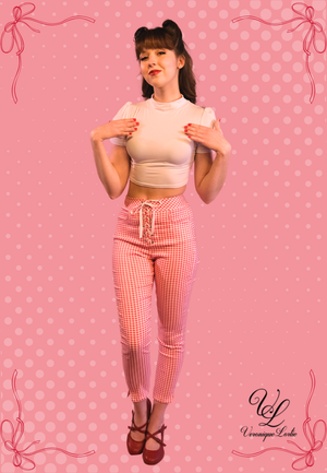 Pantalon taille haute Gloria Vichy Rose
