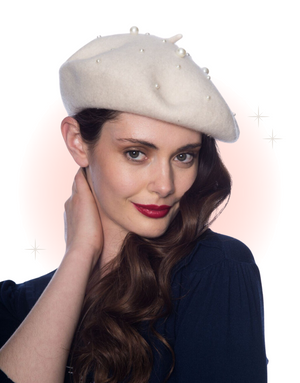 Beret crème avec perles