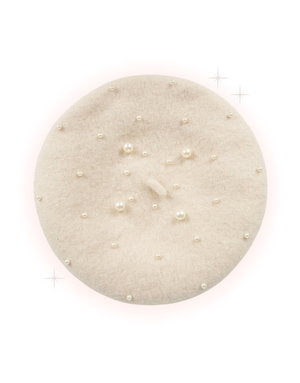Cream beret with pearls