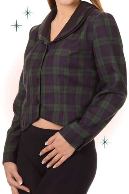 Chaqueta vintage de tartán azul marino y verde