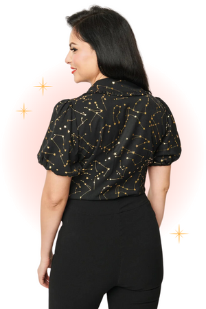 Blouse Noire Étoiles Dorées