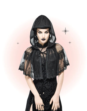 Cape Avec Capuchon Dentelle Noire