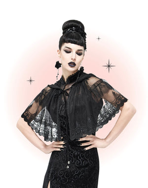 Cape Avec Capuchon Dentelle Noire