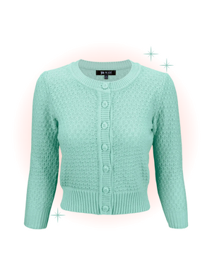 Aqua Round Neck Crocheted Cardigan