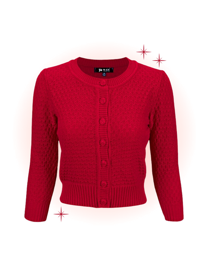 Red Round Neck Crochet Cardigan