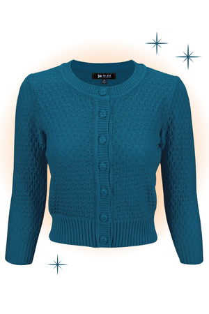 Cardigan Crocheté Col Rond Sarcelle