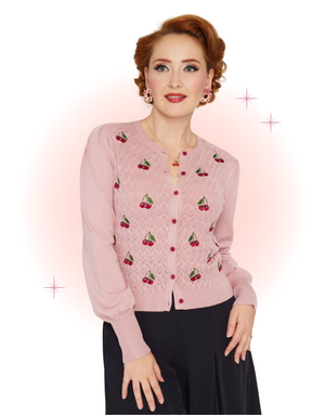 Cardigan Rose À Cerises Brodées