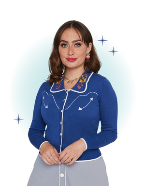 Cardigan Western Floral Bleu