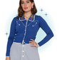 Cardigan Western Floral Bleu