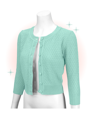 Aqua Round Neck Crocheted Cardigan