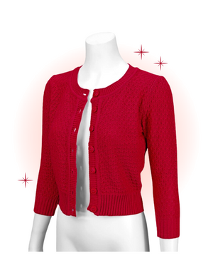 Red Round Neck Crochet Cardigan