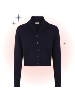 Cardigan Tricot Manches Longues Violet - Bleu Nuit