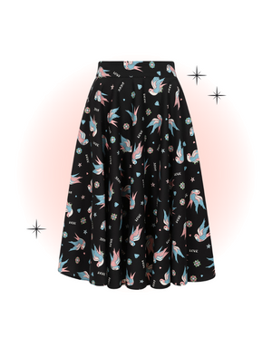 Black Marilou Swallows Flared Skirt