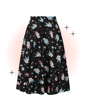 Black Marilou Swallows Flared Skirt