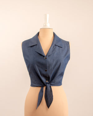 Knotty Chambray Sleeveless Blouse