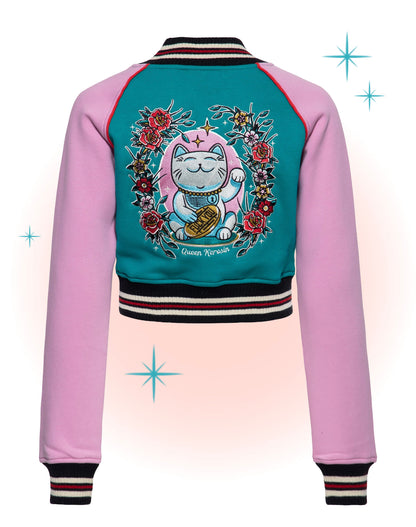 Veste Universitaire Lucky Cat Verte Et Rose