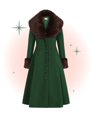 Manteau Martha vert avec fausse fourrure brune
