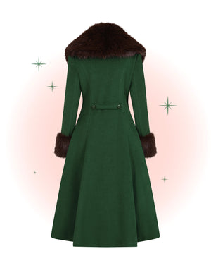Manteau Martha vert avec fausse fourrure brune