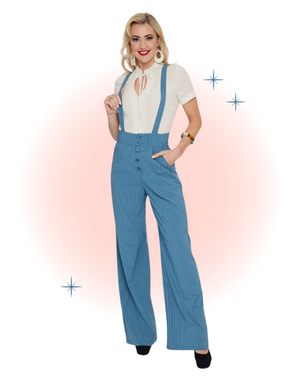 Pantalon Pinstripe Bleu à Bretelles
