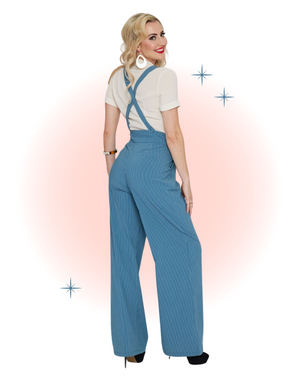Pantalon Pinstripe Bleu à Bretelles