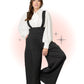 Pantalon Évasé à Bretelles Rochelle à Fines Rayures Noir Et Blanc