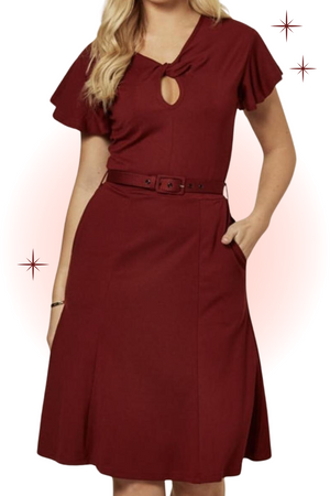 Burgundy Ruffle Sleeve Dress