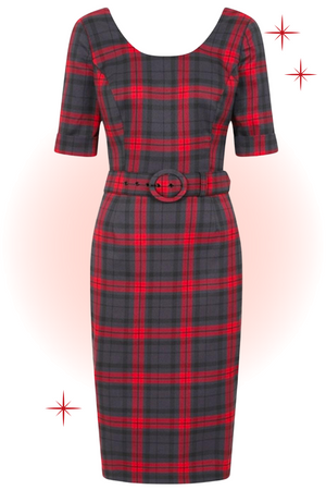 June Smoky Tartan Red and Grey Fitted Dress