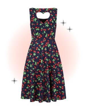 Navy Nora Cherry Flared Dress