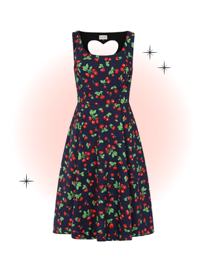 Navy Nora Cherry Flared Dress