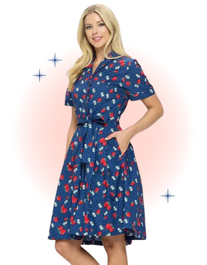 Blue Flared Strawberry Dress