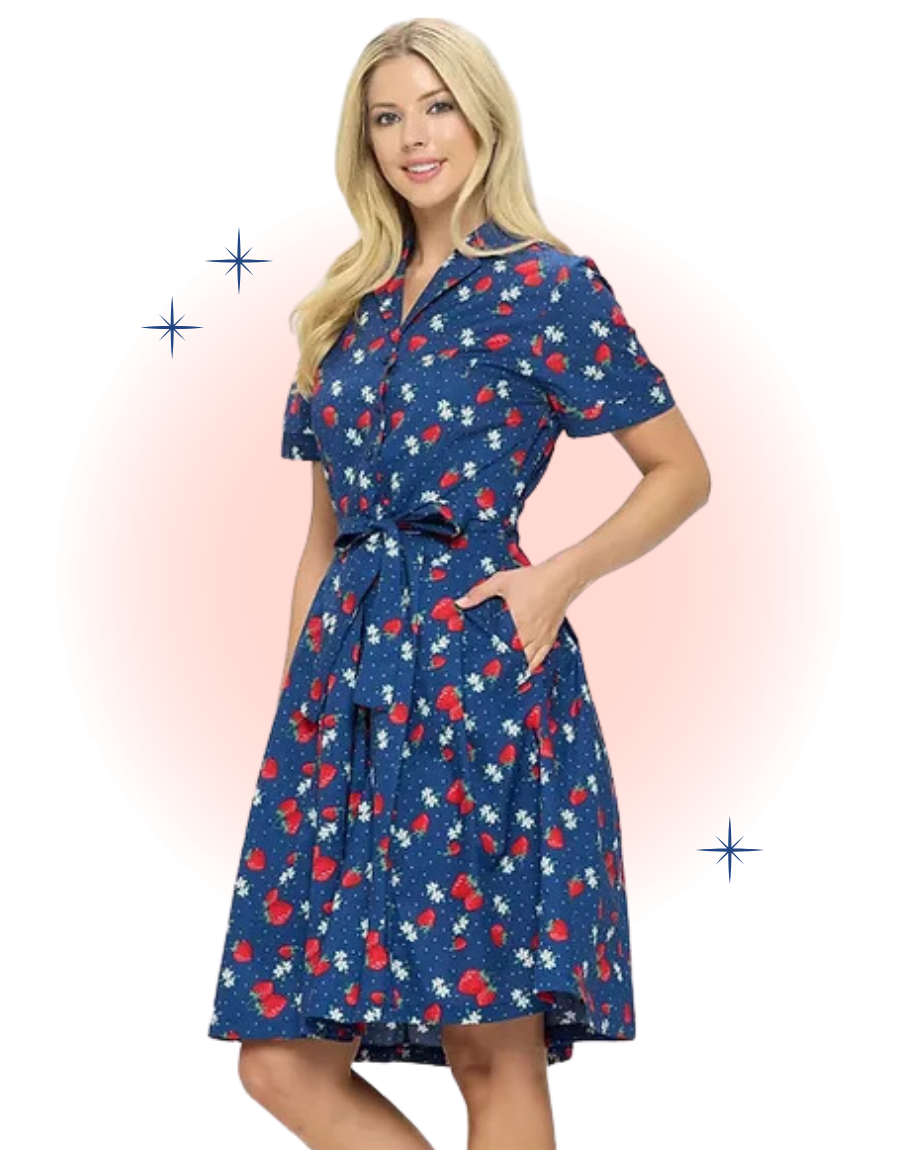 Blue Flared Strawberry Dress Blue Flared Strawberry Dress