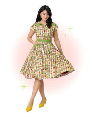 Robe Évasée Crème avec Imprimé Pot Mason