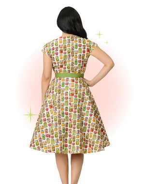 Robe Évasée Crème avec Imprimé Pot Mason