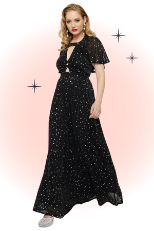 Black and Silver Maxi Dress with Cape