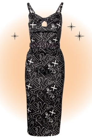 Black and White Fitted Graffiti Peepshow Dress