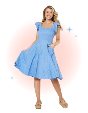 Raphaella Blue Flared Dress In English Embroidery