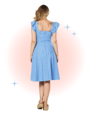Raphaella Blue Flared Dress In English Embroidery