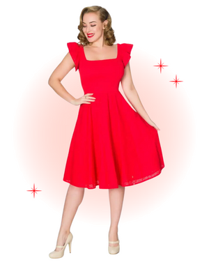 Raphaella Red Flared Dress In English Embroidery
