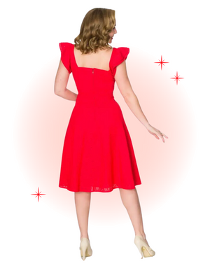 Raphaella Red Flared Dress In English Embroidery