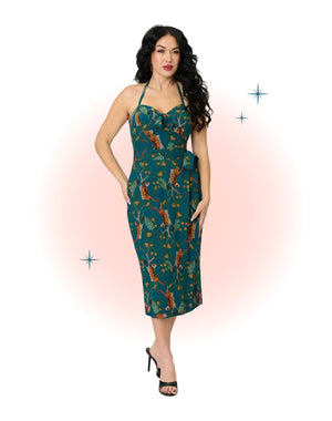Robe Ajustée Sarong Verte avec Imprimé Tigres